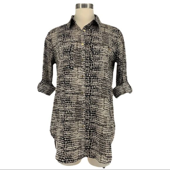CALVIN KLEIN Snakeskin Button Down Blouse - Picture 1 of 10